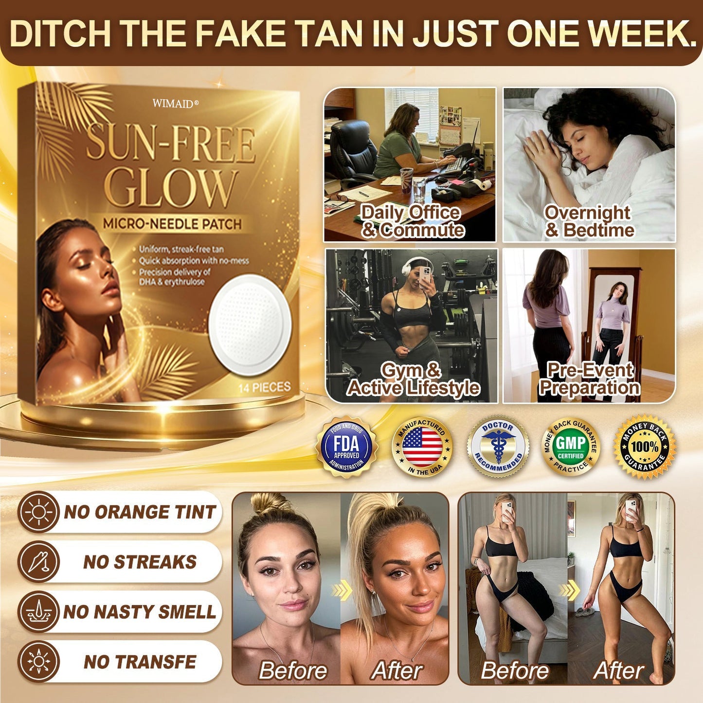 ☀️𝑶𝒇𝒇𝒊𝒄𝒊𝒂𝒍 𝑺𝒕𝒐𝒓𝒆 | ☀️ Wimaid® Sunless Instant Bronze Tanning Microneedle Patch (Just once a day) Visible Bronze Glow in 7 Days No UV, No Orange, No Streaks, No DHA, No Mess