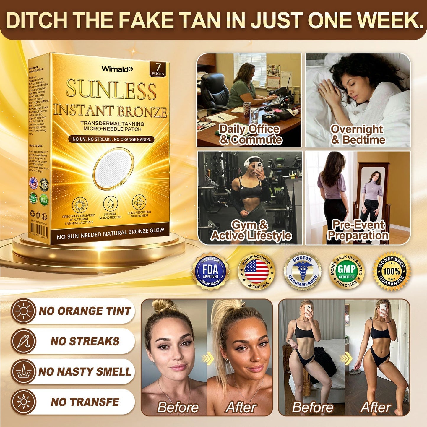 ☀️𝑶𝒇𝒇𝒊𝒄𝒊𝒂𝒍 𝑺𝒕𝒐𝒓𝒆 | ☀️ Wimaid® Sunless Instant Bronze Tanning Microneedle Patch (Just once a day) Visible Bronze Glow in 7 Days No UV, No Orange, No Streaks, No DHA, No Mess